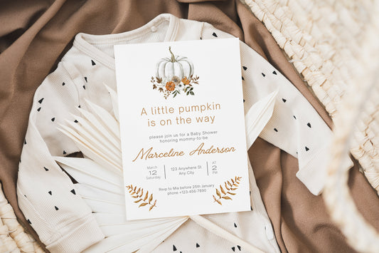 Editable Fall Pumpkin Baby Shower Invitation A Little Pumpkin On the Way Baby Shower Invite Template Instant Download Floral Invitation