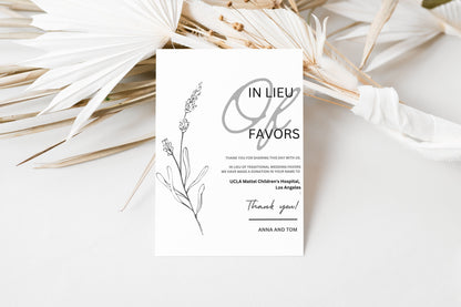 In Lieu of Favors Sign Template, Minimalist Favors Sign, In Lieu of Favours Sign, Modern In Lieu of Favors Sign Template, Minimal,  wedding