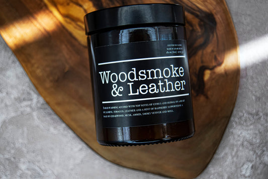 Woodsmoke Candle for Gift him , Leather Candles Gift Set, Personalized Candles in Jars, Handmade Soy Candles Bulk, Mens gift  Gifts Candles