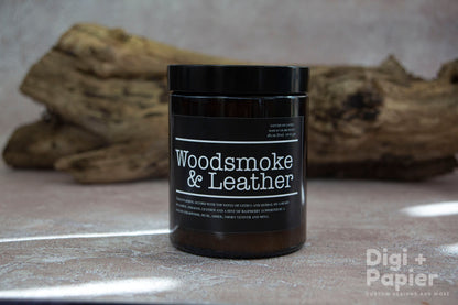 Woodsmoke Candle for Gift him , Leather Candles Gift Set, Personalized Candles in Jars, Handmade Soy Candles Bulk, Mens gift  Gifts Candles