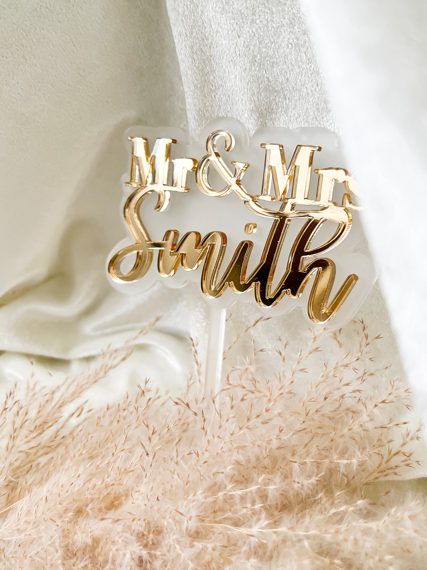 Personalised Wedding Cake Topper Mr & Mrs, Any Name Metallic Gold,3D Wedding Cake Topper ,Double Layer Acrylic Cake Topper ,Perspex Topper