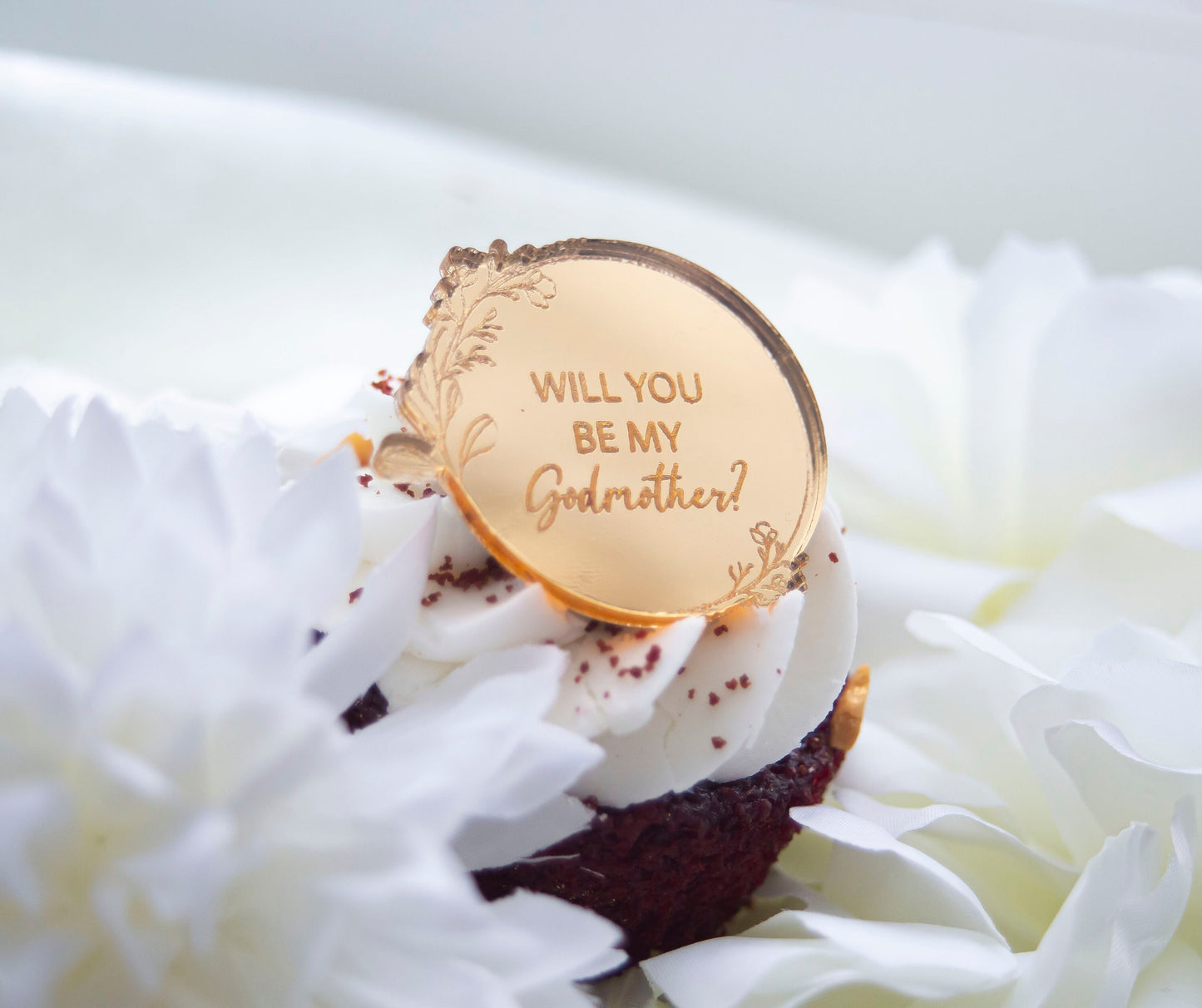Gold Cupcake Disc | Godmother Proposal | Will You Be My Godmother | Godparent Proposal | Cake Topper | Cake Charm | Cake Accessories Kitchen