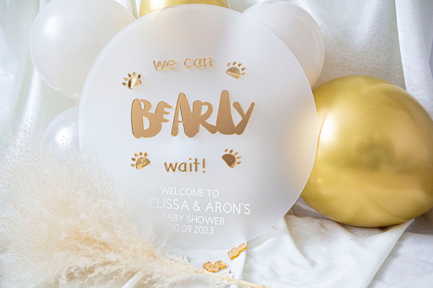 We Can Bearly Wait | Boy Shower Invitation | Bear Balloon Baby Shower Sign |  Gender Neutral Baby Shower | Bear Theme Baby Shower | Acrylic