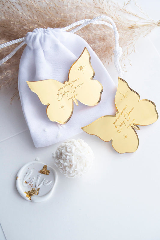 Gold Mirror Butterfly Magnets |Sweet 16 Gift | Wedding Party Favors | Baby Shower Favor | Mis Quince 15 Favor | Baby Welcoming