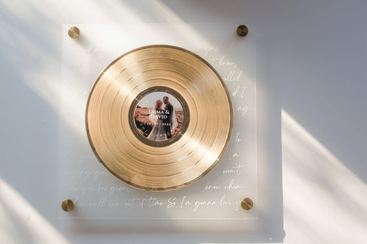 CUSTOM GOLD VINYL - Acrylic Sign-Plaque for Music Gift - Vinyl Record 2nd Anniversary Gift - Record Player Framed Poster Award - Song Lyric