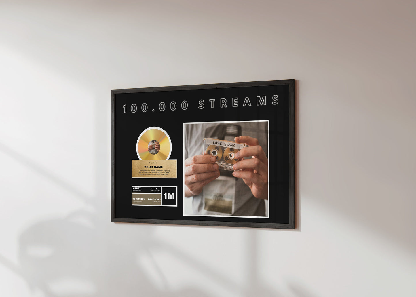 Custom Plaque | Best Artist Award | Manger Gift | Digital Streams - Gift For Musicians | Framed Award Print | Large Event Award | Gold Vinyl
