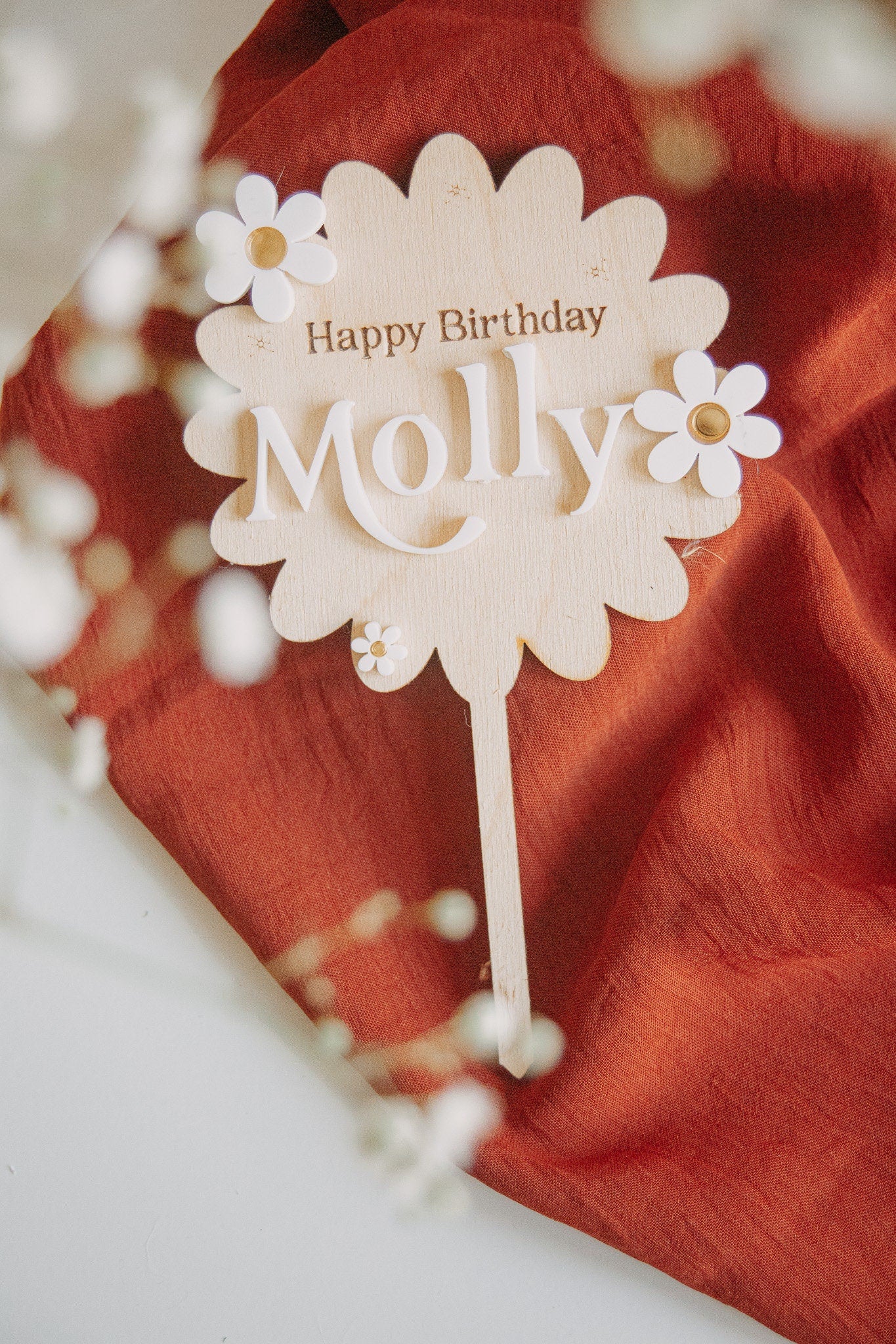 Daisy Cake Topper Flower | Daisy Birthday Party Decor | Retro Cake Topper | Hippie | Flower Power | Name Cake Topper | boho Cake Topper