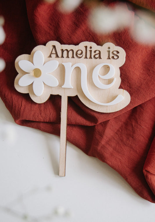 3D Acrylic Daisy Custom Name Cake Topper | Boho First Birthday Party | Personalized Name, First Birthday, 1st birthday Double Layered topper